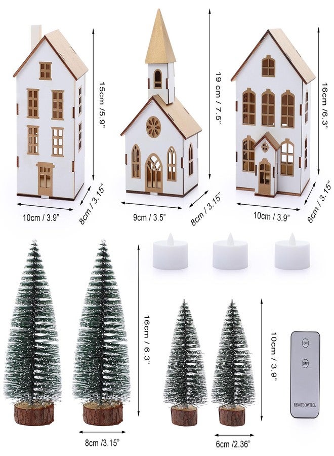 BEARAE Christmas Village Houses, 7PCS, Christmas Village Accessories, Christmas Village Sets Collection, Including 3 Led Lighted Houses and 4 Frosted Trees for Tabletop Mantel Décor - Image 2